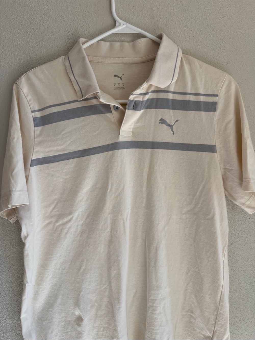 Puma Cream Polo with Gray Stripe Accents